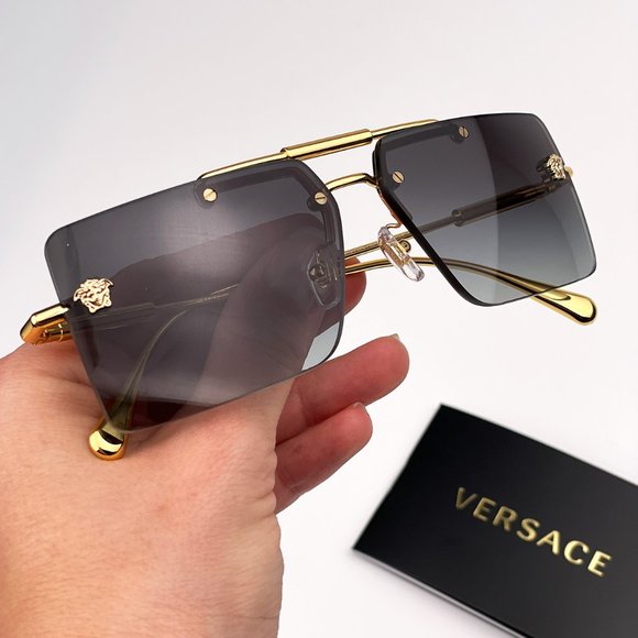 Versace Other - 🔥 Versace VE2245 10028G Sunglasses Gold Gray Rectangle Rimless Metal Unisex